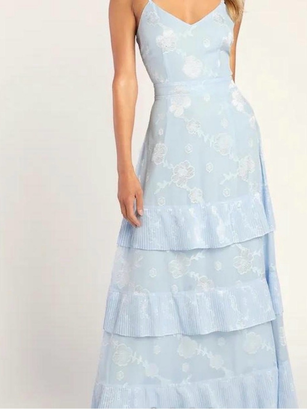 Lulu's Soft Blue Floral Tiered Maxi Dress